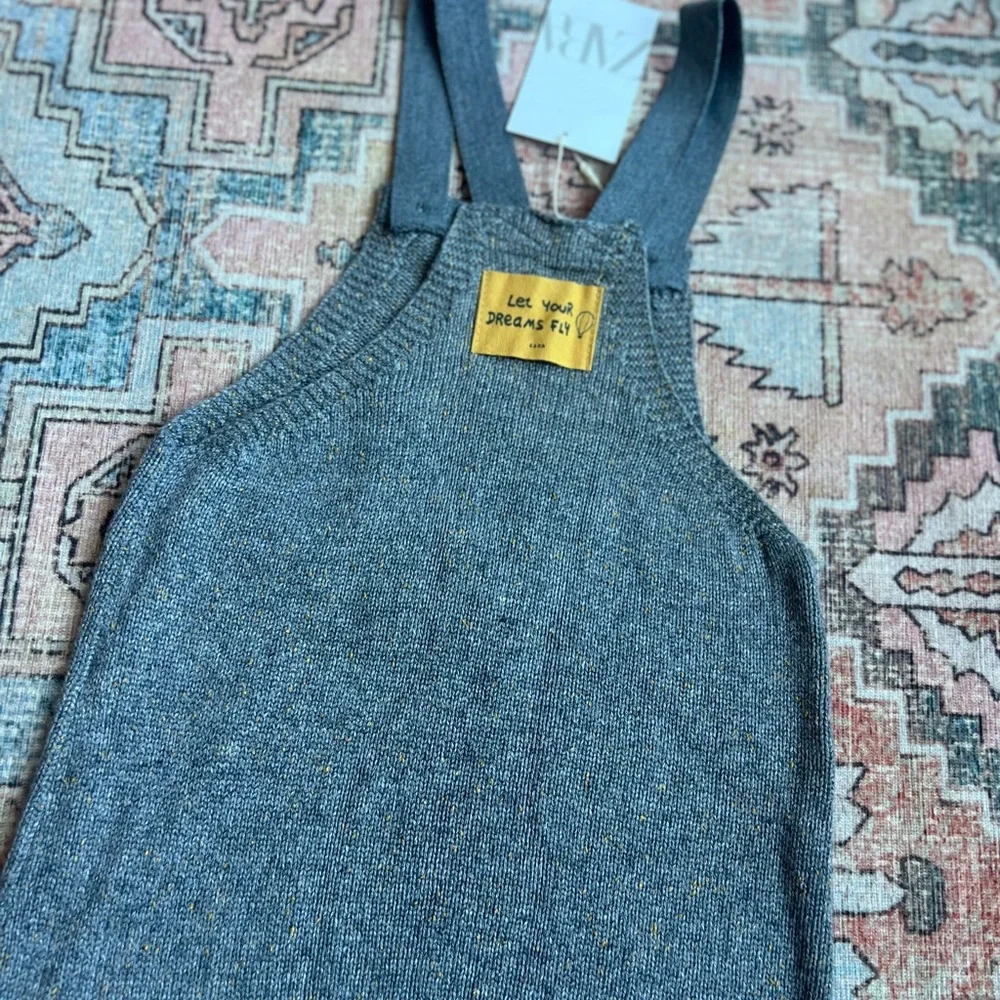Kids Gray Knit Overalls Zara Hot air balloon patch